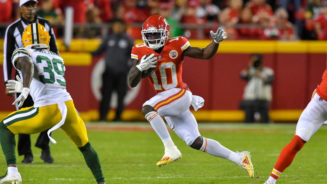 Receiver Tyreek Hill has had some hugely productive games and continues to find ways to accumulate yardage and score TDs against the two-deep safety looks that opponents are showing the Chiefs this season.