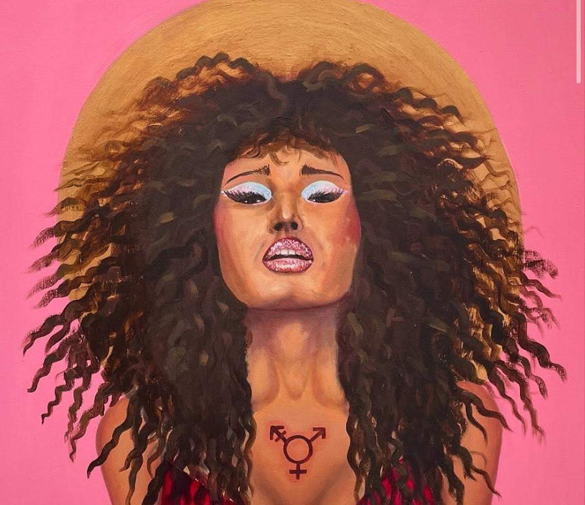 Oil and acrylic painting by Junie Brown entitled “Angel.”