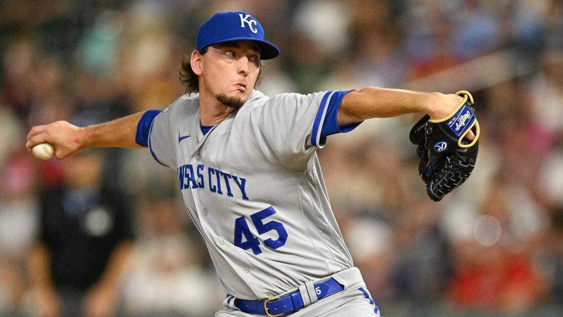 Kansas City Royals pitcher Taylor Clarke (45) delivers a pitch against the Minnesota Twins during the eighth inning at Target Field on July 3, 2023.