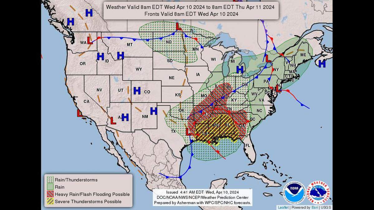 Passing showers and maybe an isolated thunderstorm will be possible in the Kansas City area Wednesday, according to the National Weather Service. Not everyone, however, will see rain. Temperatures will be in the mid- to upper 60s.