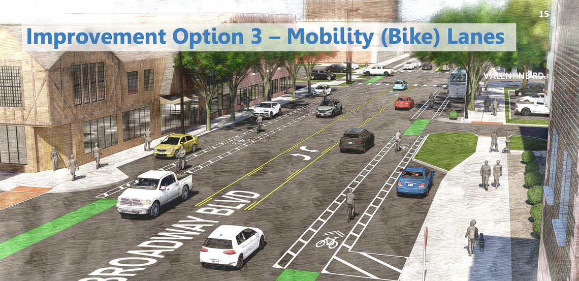 One of three proposed concepts for redesigning Broadway Boulevard through Kansas City in Midtown.