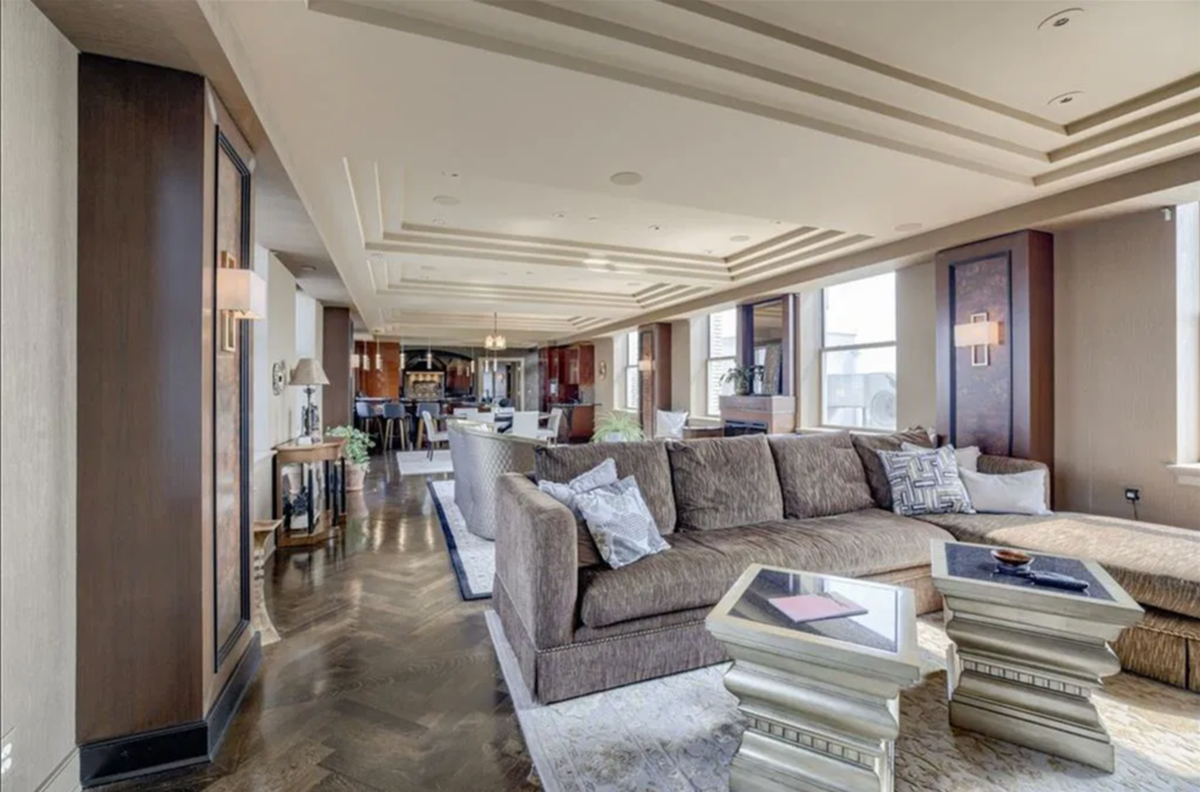 The living room inside 909 Walnut St. in downtown Kansas City