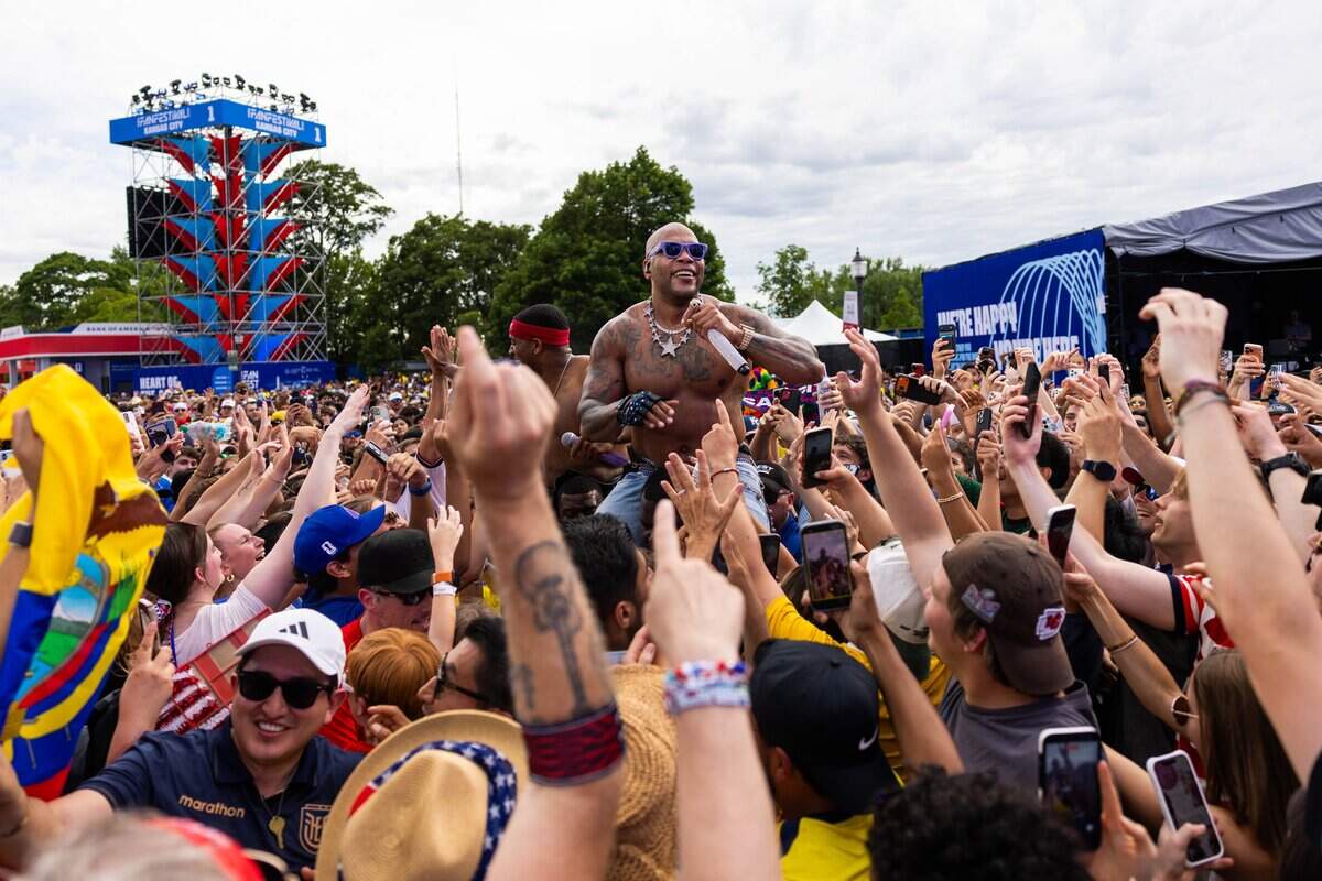 Flo Rida preforms in the crowd during their FIFA Fan Fest concert at Fan Fest on Friday, June 19, 2026.