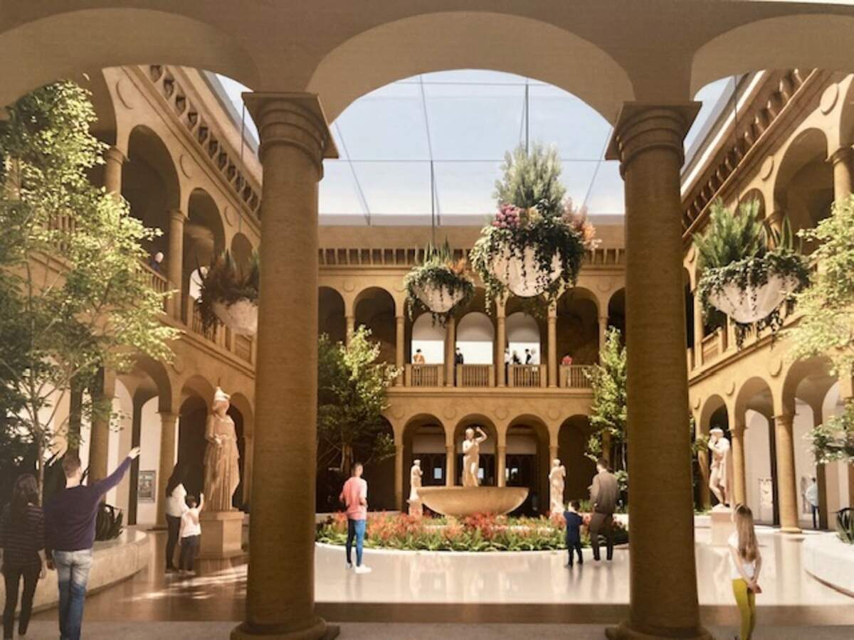 A rendering shows a glass roof above the Nelson-Atkins Museum’s Italian Rozelle Court.