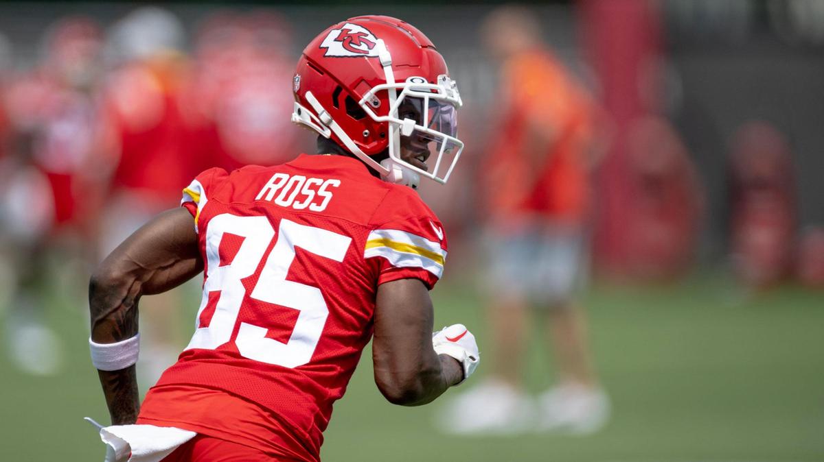 Wide receiver John Ross runs a drill during a Chiefs practice on June 1 in Kansas City.