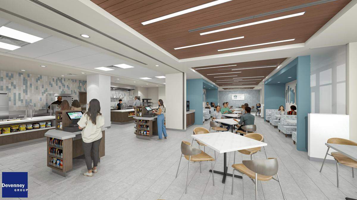 Lee’s Summit Medical’s Center’s cafeteria dining room and kitchen renovation project, shown in this architect’s rendering, will provide more space and allow the center to offer additional food options.