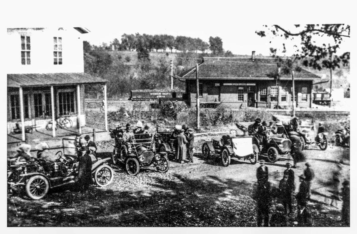 Part of Greenwood’s downtown, including the train depot, in the early 20th century.