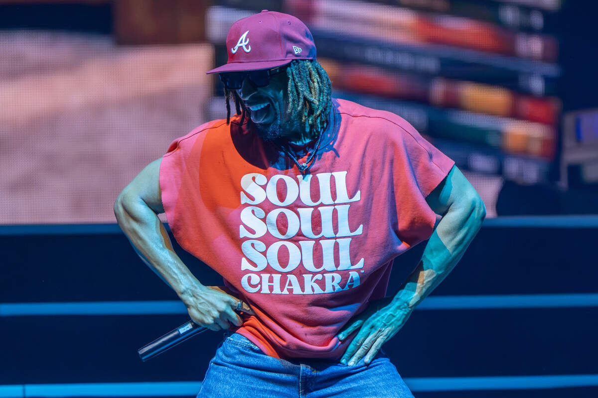 Rapper Lil Jon performs before singer Pitbull takes the stage during the “I’m Back!” concert tour at Morton Amphitheater on Friday, Sept. 25, 2026, in Riverside.