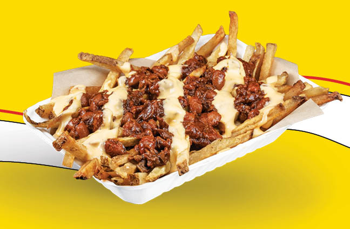 Dickey’s brisket chili beer cheese fries.