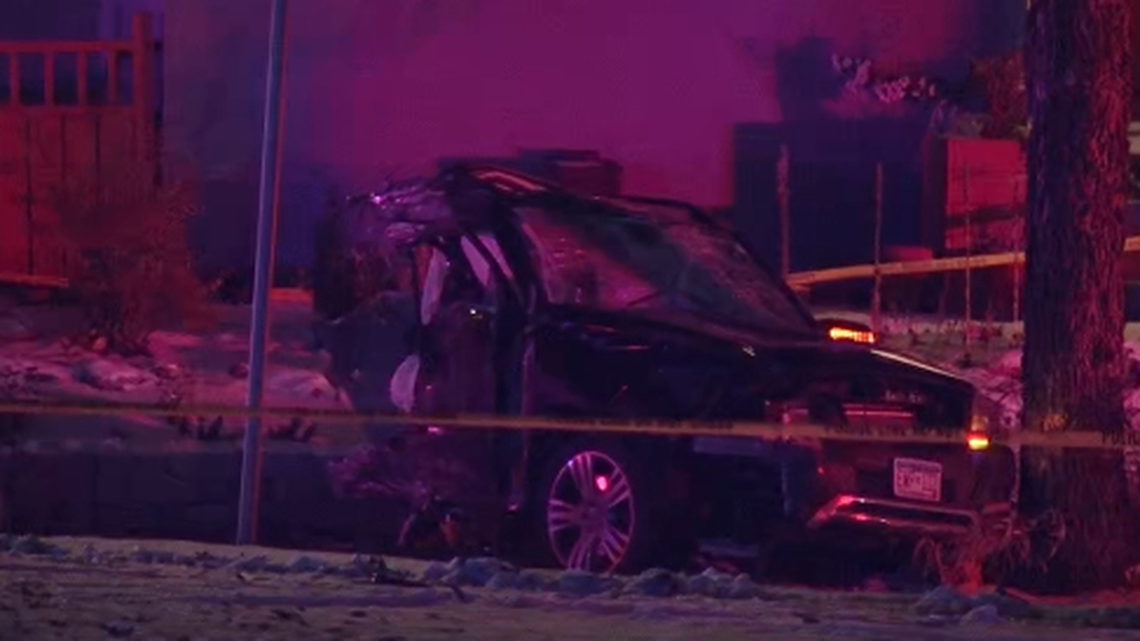 An SUV split in half when it crashed in Minneapolis, resulting in two teenagers being killed and three more injured.