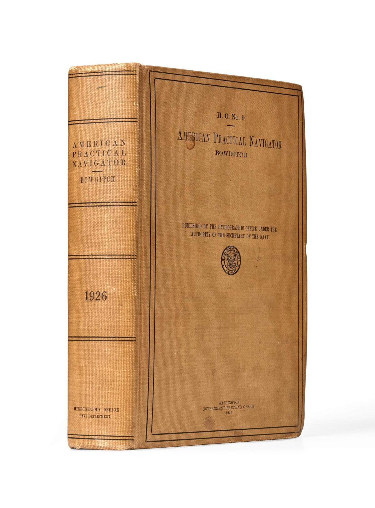 A copy of “The American Practical Navigator” by Nathaniel Bowditch, an encyclopedia of navigation, with annotations and notes by Amelia Earhart, will be auctioned. It has an estimated value of $10,000 to $15,000, making it one of the priciest items.