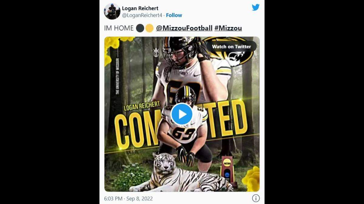 Raytown High offensive lineman Logan Reichert announced he will play college football at Missouri.