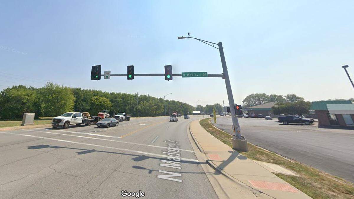 Cameron P. Searle, 30, of Kansas City died Tuesday in a crash that occurred shortly before 5:30 p.m. on Missouri 58 highway at North Madison Street in Raymore, Missouri. This Google Maps Street View image of near the area of the crash is from last month.
