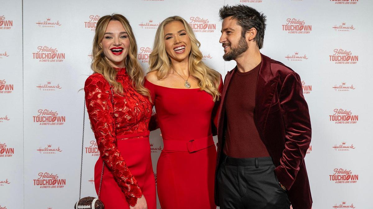 Hunter King, Gracie Hunt and Tyler Hynes attend the premiere screening of Hallmark’s “Holiday Touchdown: A Chiefs Love Story,” on Saturday at the Sheraton Kansas City Hotel at Crown Center.