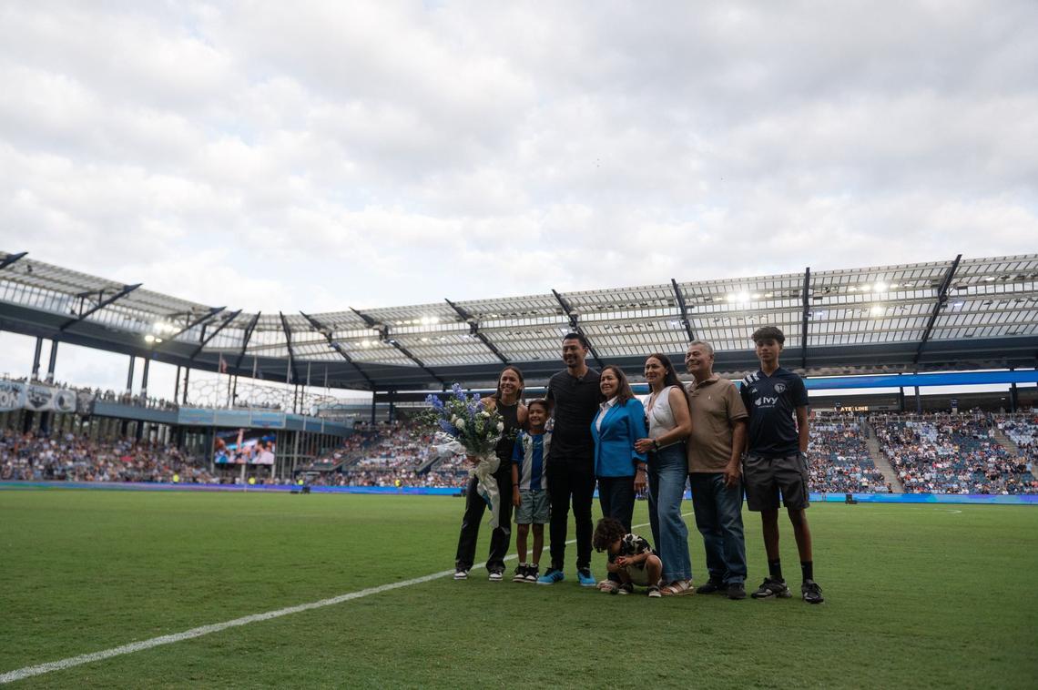 Former Sporting KC midfielder Roger Espinoza announced his retirement from professional soccer on Wednesday, June 26, 2024, and was recognized at midfield before Sporting KC’s match against Austin FC on Saturday, June 29, 2024, at Children’s Mercy Park in Kansas City, Kansas.