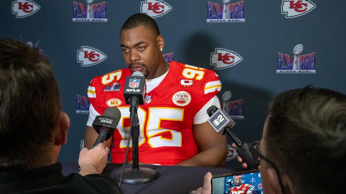 Kansas City Chiefs defensive tackle Chris Jones, seen here at the Super Bowl in February, will learn how to strip tease in a new Fox special, “The Real Full Monty,” coming in the fall.