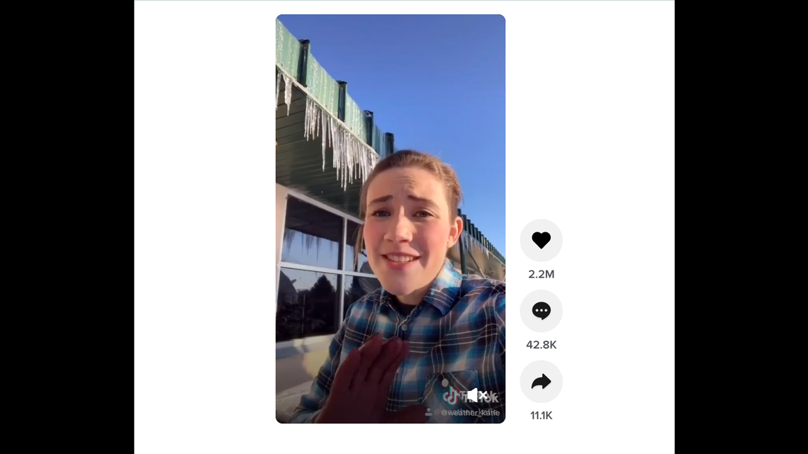 Iowa meteorologist Katie Nickolaou is warning people to not eat icicles in a viral TikTok video.