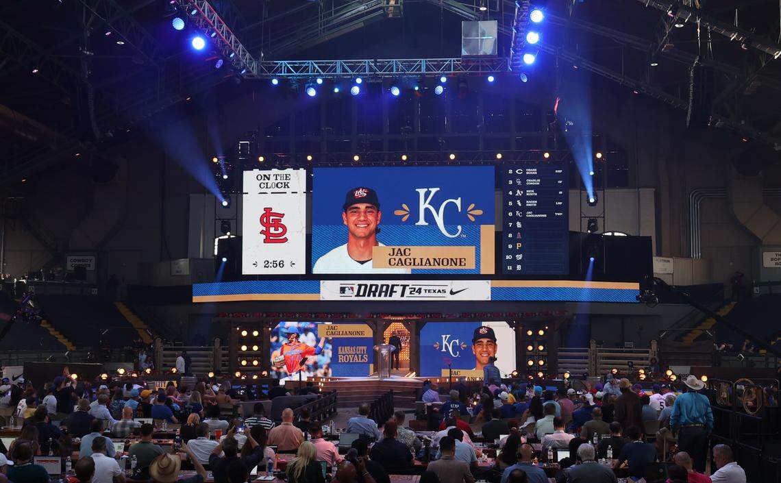 The Kansas City Royals drafted Jac Caglianone as the sixth pick during Sunday’s first round of the 2024 MLB Draft at Cowtown Coliseum in Fort Worth, Texas.