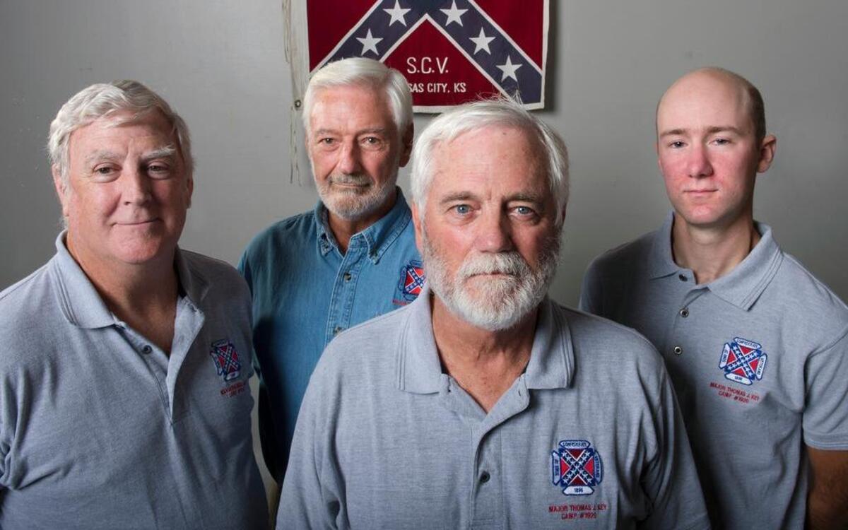 
Members of a local branch of the Sons of Confederate Veterans include (from left) founder James “Spike” Speicher of Shawnee, Walt McKenzie of Lenexa, Lane Smith of Overland Park and Jacob Mirocke of Shawnee. 
