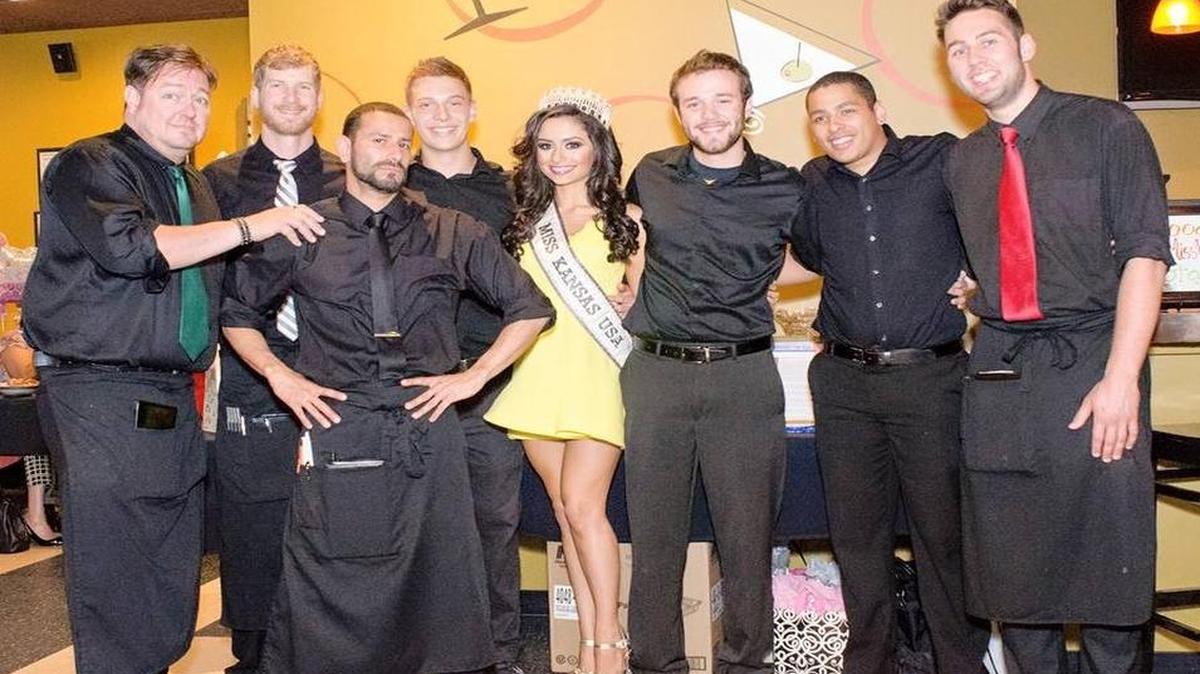 
Alexis is a hostess at Carlo’s Copa Room restaurant in Lenexa, where her co-workers gave her a send-off party. She worked as many as 30 hours a week there while going to school so she could pay her pageant expenses. She is still a hostess there.
