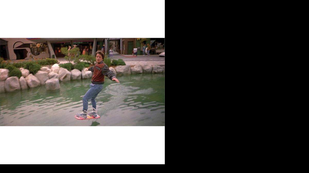 
In “Back to the Future 2,” set in 2015, Marty McFly (Michael J. Fox) trades his skateboard for a hoverboard.
