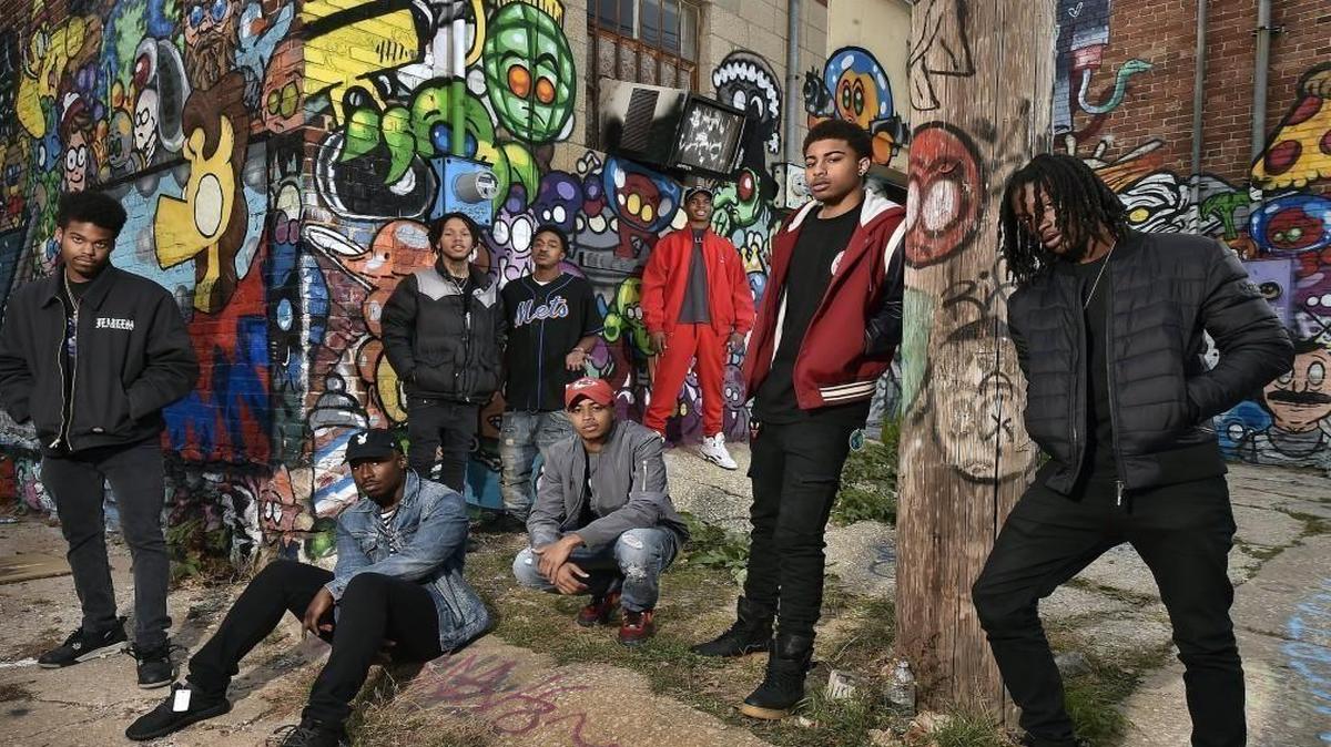 Up and coming rappers Zarin Micheal (from left), Aaron Alexander, CaviArt (O.T. Watts and James Riley), Ayel (Aaron Leapheart), Kye Colors (J’Kye Slatton), Rory Fresco (Terrell Johnson Jr.) and Dettsa (Justin Walker). The story and videos about these young artists won first place in the 2017 Society for Features Journalism writing contest.