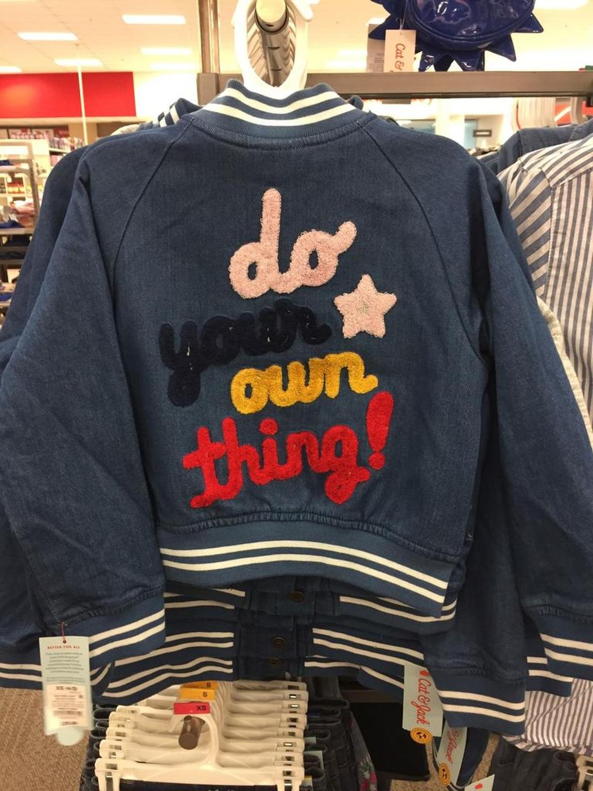 This encouraging denim bomber jacket (Cat & Jack, $26.99) will make a confident statement that breaks the A/C chill in the classroom.
