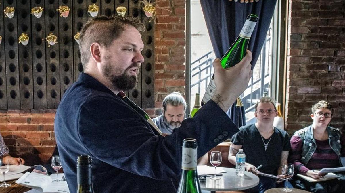 Ross Jackson, wine director and sommelier at Corvino Supper Club & Tasting Room, co-founded the Gang of Pour, an informal group of managers, bartenders, enthusiasts and front- and back-of-house staff who gather at Ça Va in Westport every Monday to study wine. “It’s very important in this city,” Jackson says. “We have world-class chefs working here, and we have to keep up.”