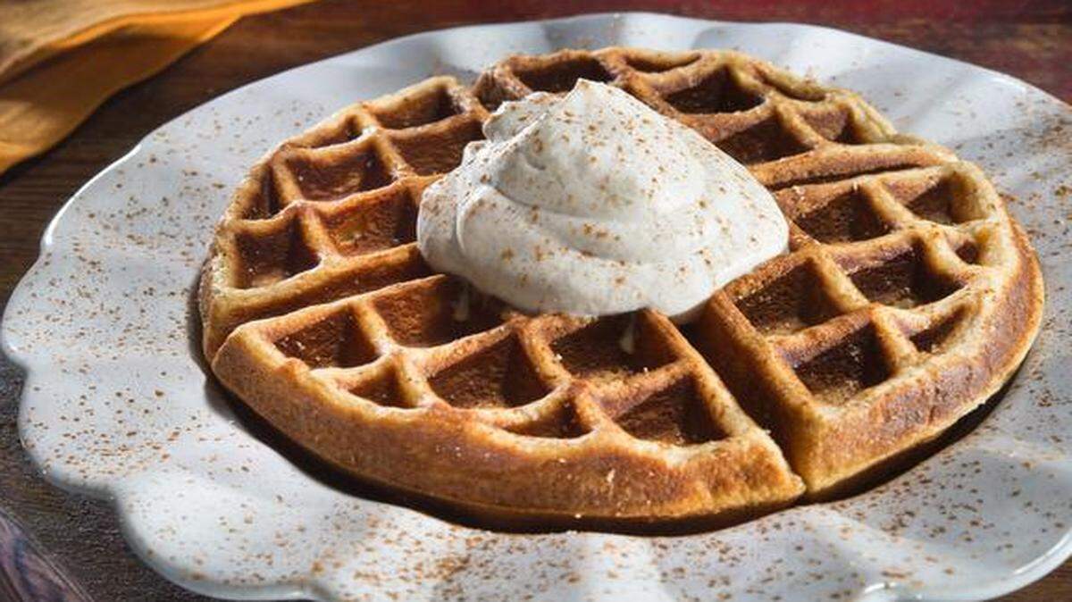 
Eggnog Waffles With Cinnamon Whipped Cream.
