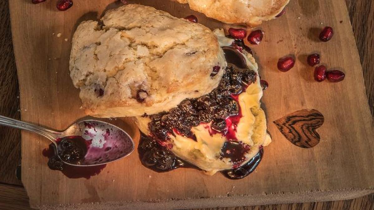 Pomegranate and White Chocolate Scones from Jefferson House bed-and-breakfast.
