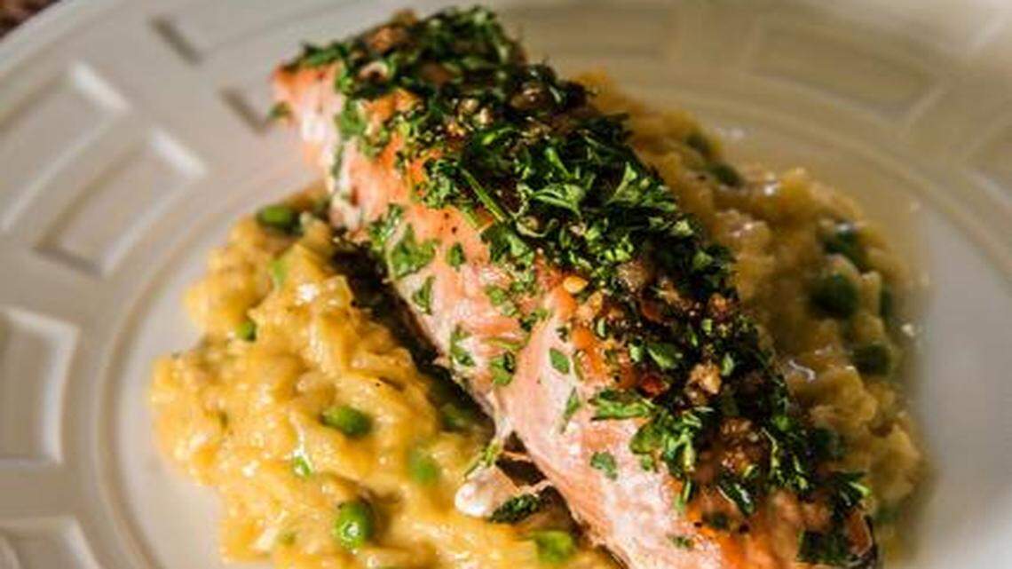 
Salmon With Parmesan Risotto by Anna Simpson.
