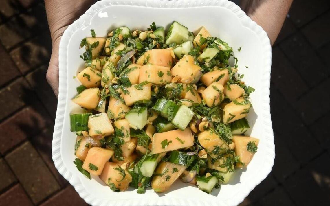 Healthy Cucumber Melon Salad recipe gets an Asian twist with fish sauce