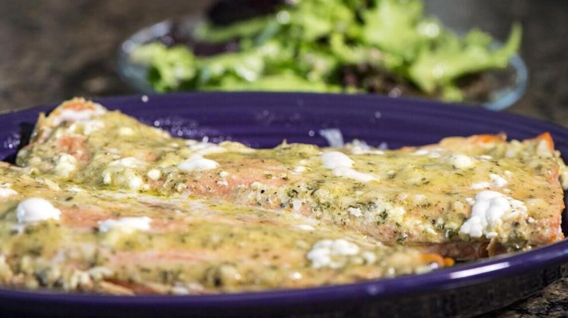 Salmon gets a fresh flavor boost from thyme vinaigrette