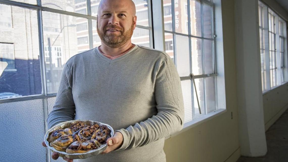 Kerry Duffin, whose Garment Factory in the West Bottoms will manufacture apparel when it opens this month, takes his drive to create into the kitchen. He particularly enjoys the hands-on aspect of making his mother’s cinnamon rolls.