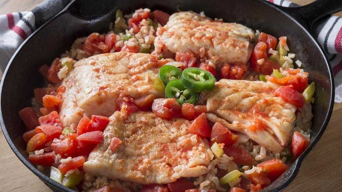 Louisana fish and rice skillet.