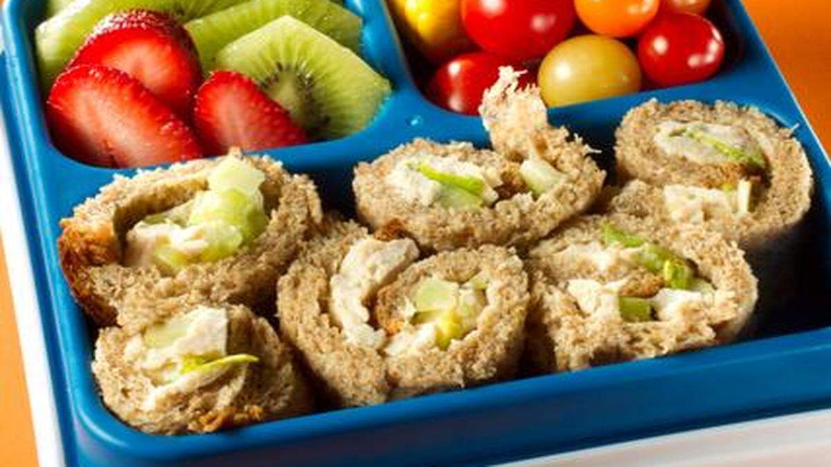 
Chicken Salad Roll-Ups served with fresh fruit and vegetables is a fun and nutritious lunch.

