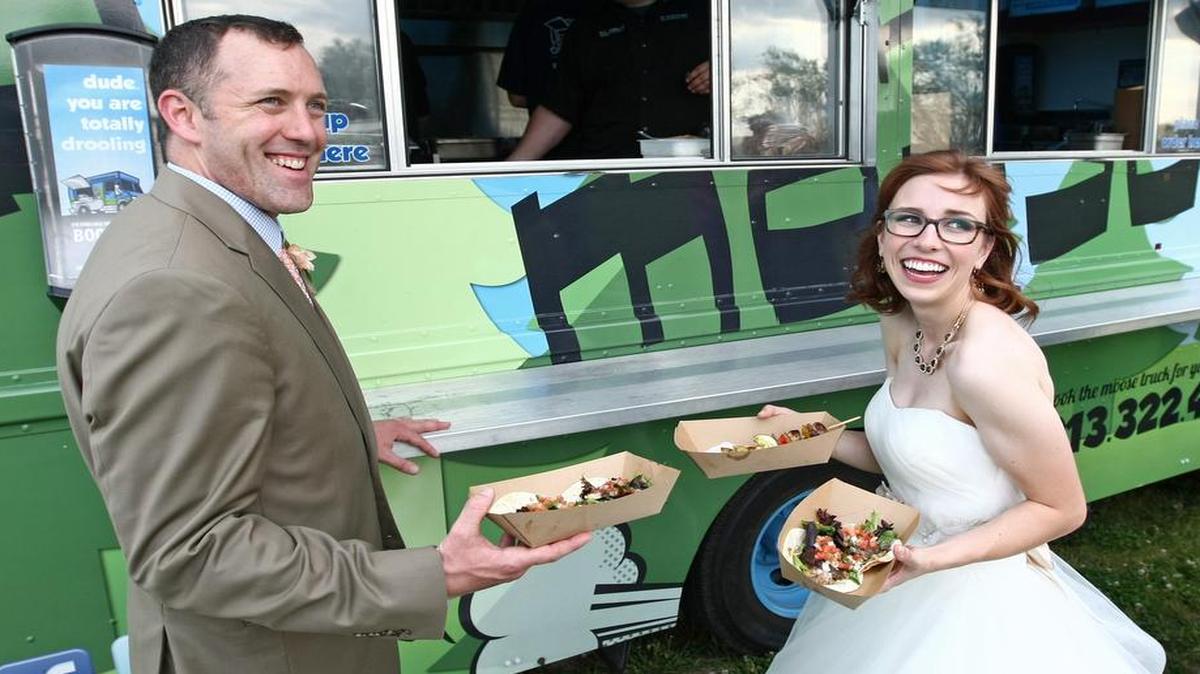 
Chris and Hannah Hershey hired the Moose Truck to cater their wedding at the Journey Home in Dearborn in Platte County.
