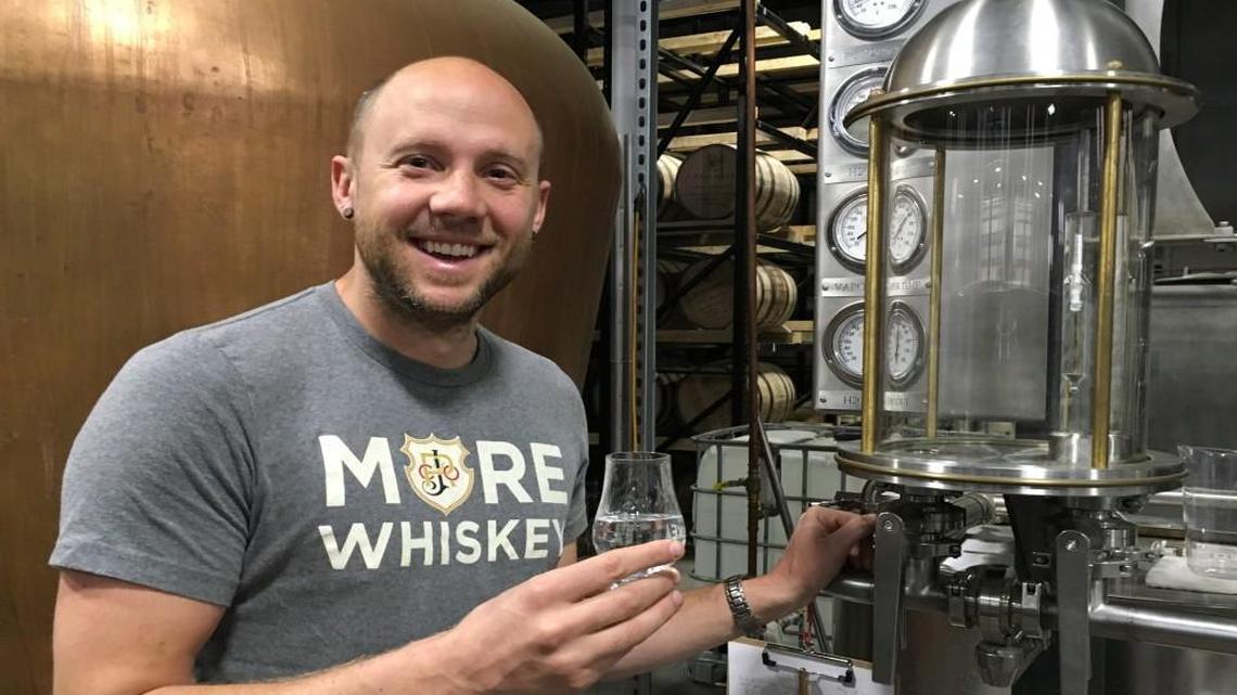 Nathan Perry is the distiller at J. Rieger & Co. He used to work in the quality control department at Boulevard Brewing Co. Now he combines the leftover beer and creates new spirits.