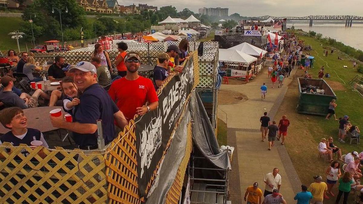 
High-rise booths are part of the ambiance at Memphis in May which overlooks the Mississippi River.
