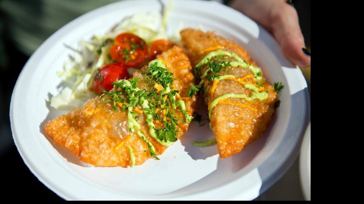 
Empanadillas, turnovers stuffed with spanish chorizo and manchego, at El Tenedor food truck.
