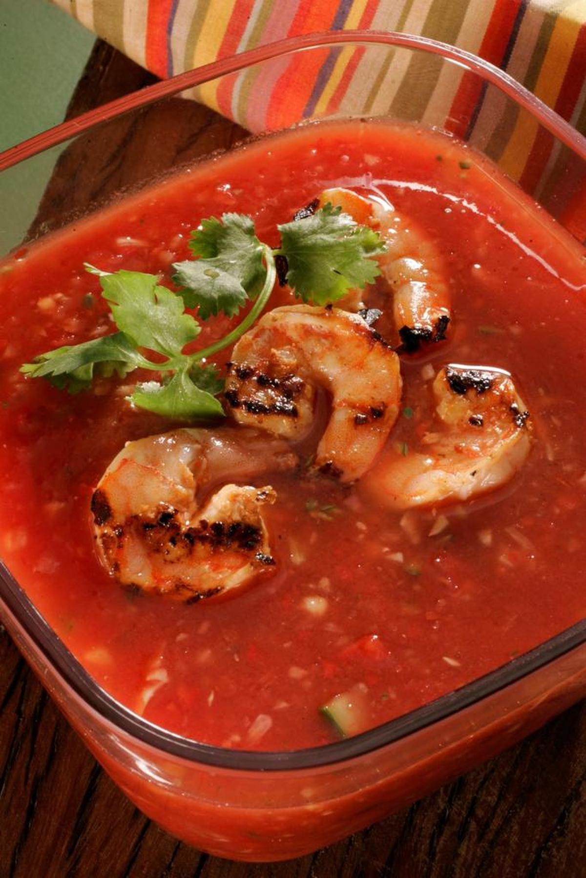 Chunky Gazpaucho With Grilled Shrimp
