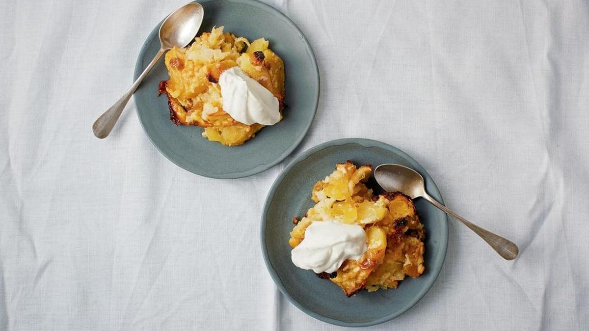 Lidia Bastianich’s Pear Crumble also features dried cherries.