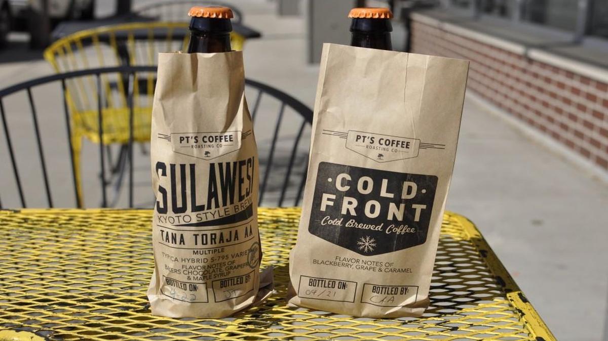 Coffee-makers say they now sell more cold coffee drinks than hot. The latest focus is on the growing market for cold-brew bottled and canned coffees. One local coffeehouse to get in on the trend is PT’s at the Crossroads, which sells its cold-brew coffee in 12-ounce bottles to-go.