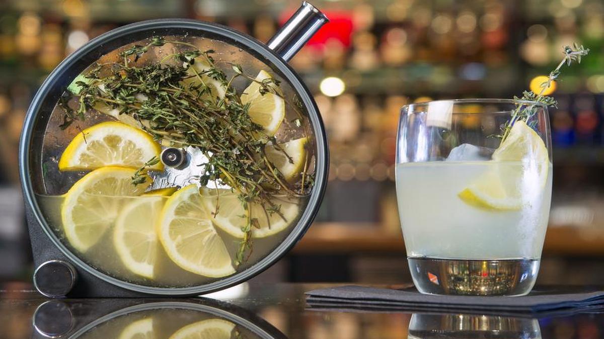 
The Bristol Seafood Grill downtown is using a device called a porthole to create infused cocktails, including the Can’t Stop Thyme, with fresh fruits and herbs. 
