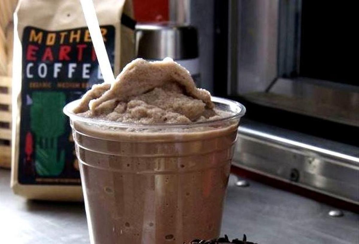 One of CoffeeCake KC’s specialties is the Baron: a frozen blended Mexican hot chocolate with a double shot of espresso.