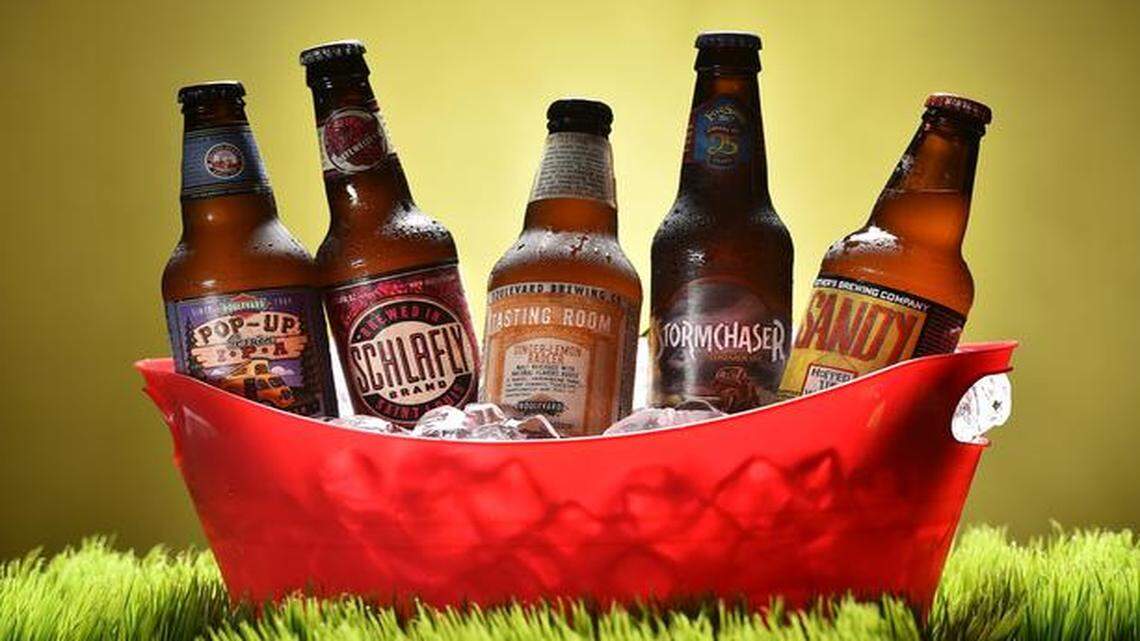 
Some regional summer beers: Boulevard Pop-Up Session IPA (from left), Schlafly Raspberry Hefeweizen Ale, Boulevard Ginger-Lemon Radler, Free State Stormchaser Summer IPA and Mother’s Brewing Co. Sandy Hopped Up Wheat.
