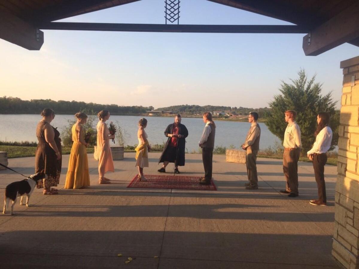 Charlie was nowhere near Laura and Max’s wedding, though his friend Arya, far left, served as ring-bearer.