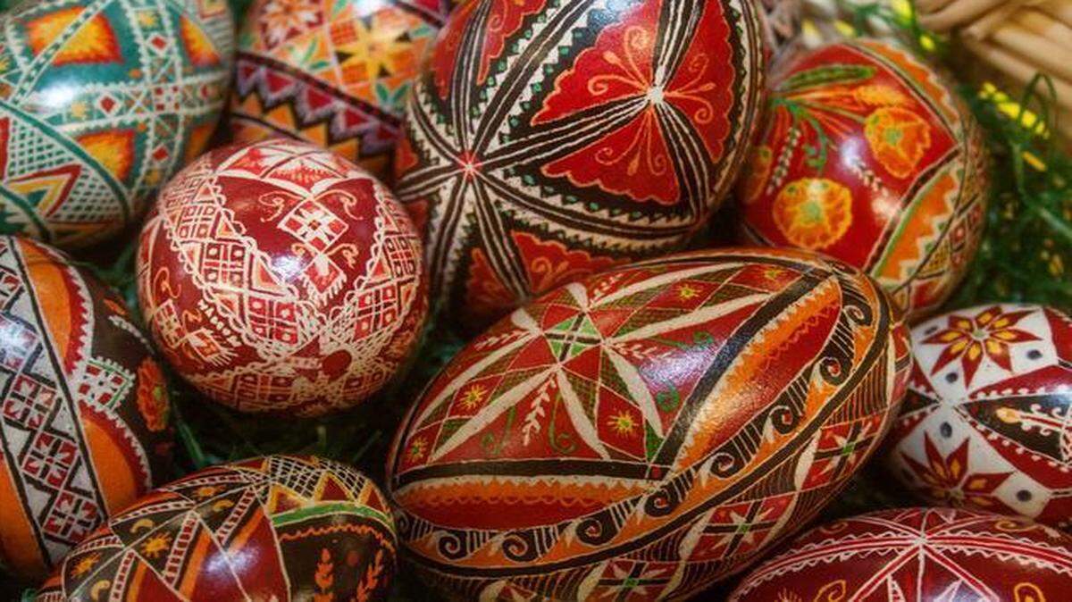 
A basket of pysanky at Strawberry Hill Museum in Kansas City, Kan., illustrates the many symbols and designs created for the Eastern European tradition that dates to pre-Christian times. The egg held powerful meaning, as the yolk was the nucleus of life while the symbols on the shell protected against evil and served as charms. 

