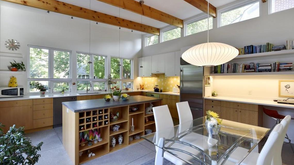 Judy Joss’ West Plaza home features a backsplash of hexagonal Moroccan concrete tiles from Popham Design.