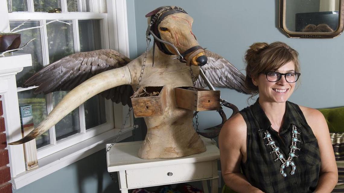
Jane Almirall admits that the sculpture in the corner of the living room in her Mission home hasn’t earned her children many playdates. It was created by artist Don Kauss.
